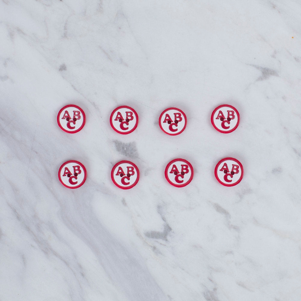 Loren Crafts 8'li ABC Desenli Kırmızı Düğme - 0566